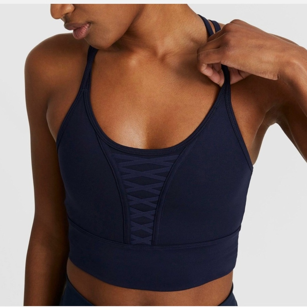 Nike Dri-Fit Navy Laced Cropped Training Top/Sports Bra‎